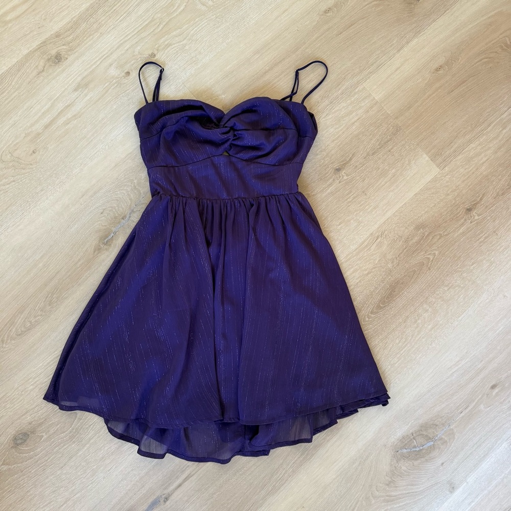 Lucy in the Sky purple shimmer adjustable strap mini dress size small